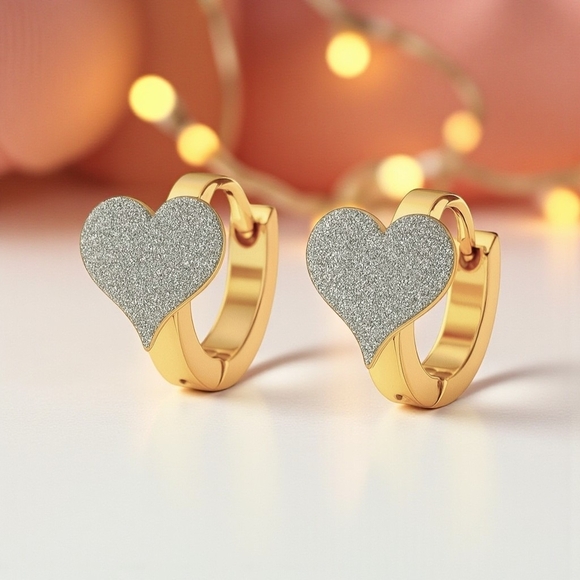 ποΈ18K Gold Plated Shimmering Heart Huggie Earrings π Trendy Sparkling Hoops - Picture 5 of 12